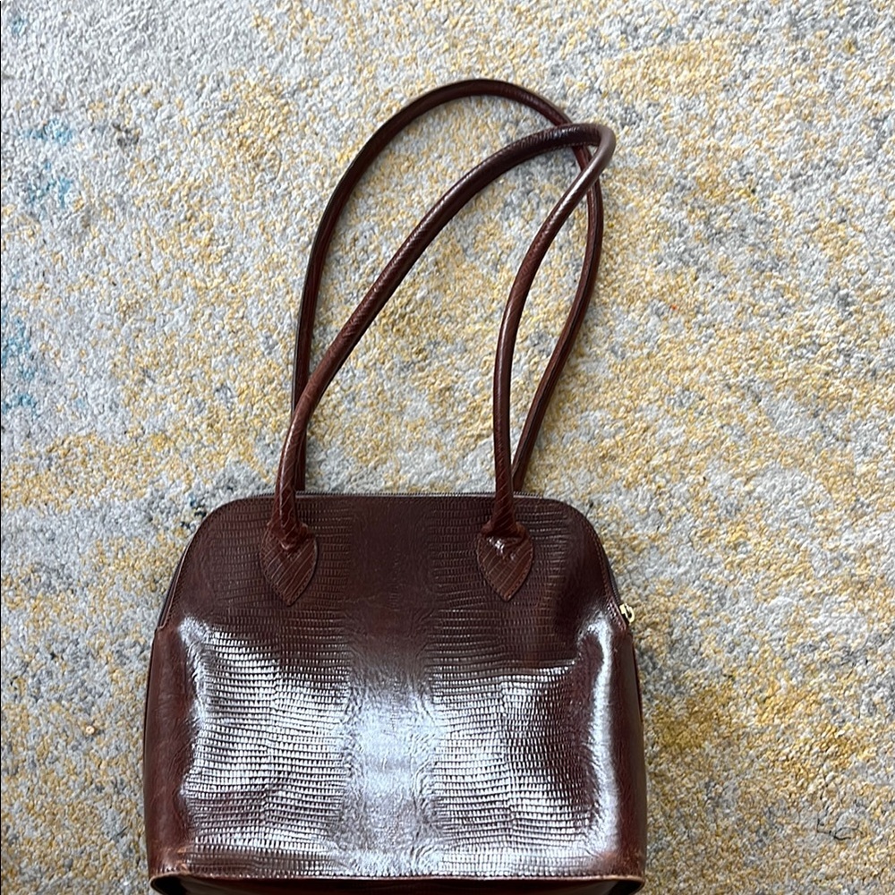 Brown Textured Shoulder Bag with Leather Straps